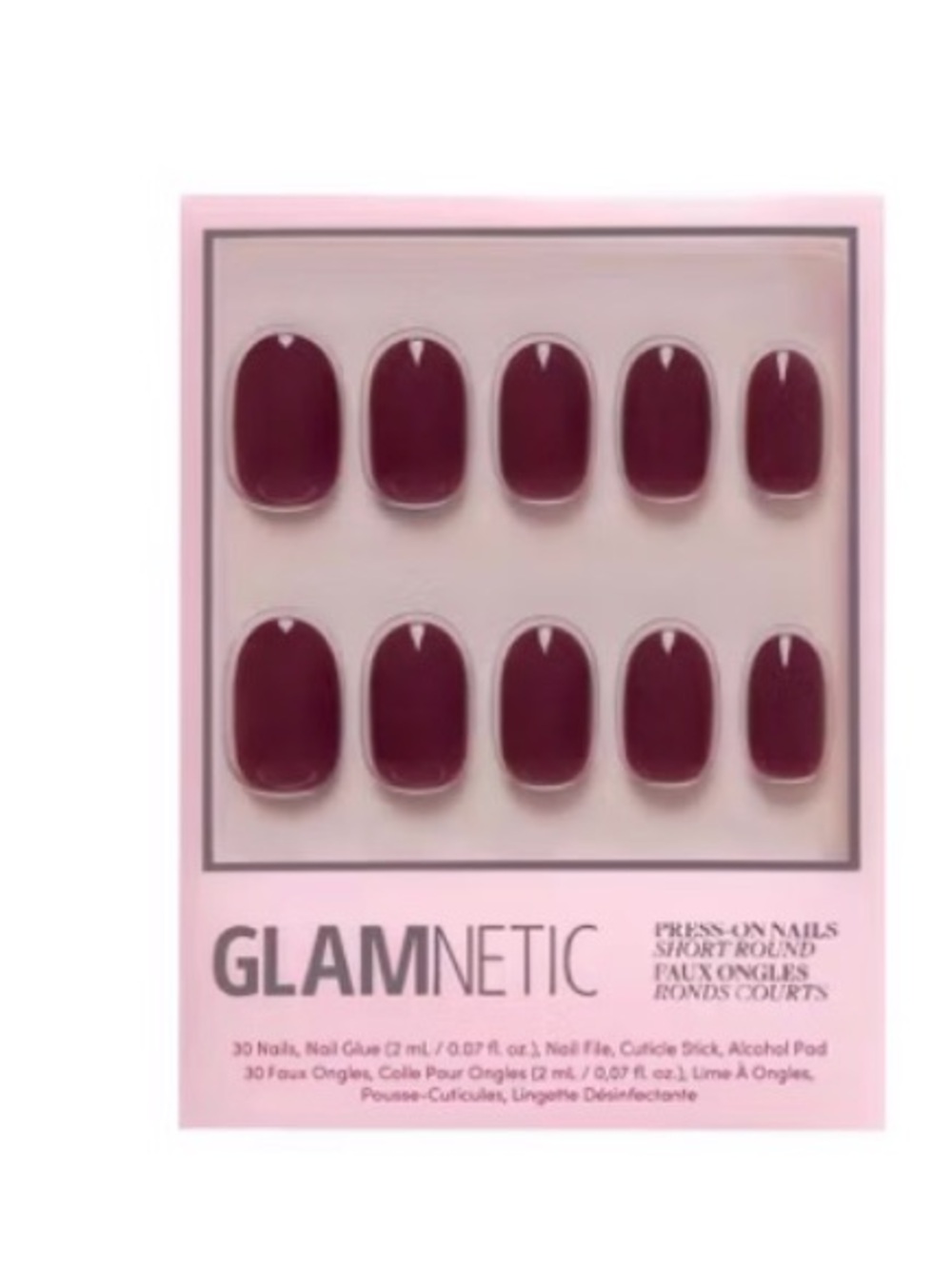 GLAMnetic Short Round Press-On Nails — Berry Maroon - unopened